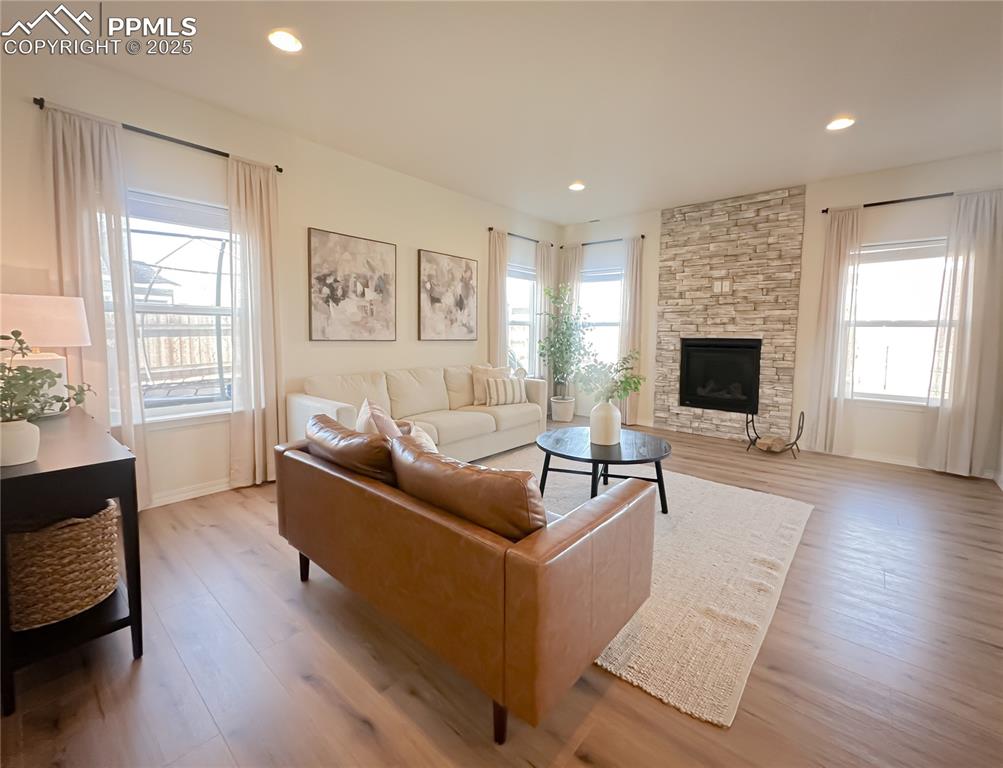 Image 15 of 42: Living area featuring plenty of natural light, light wood-style flooring, r