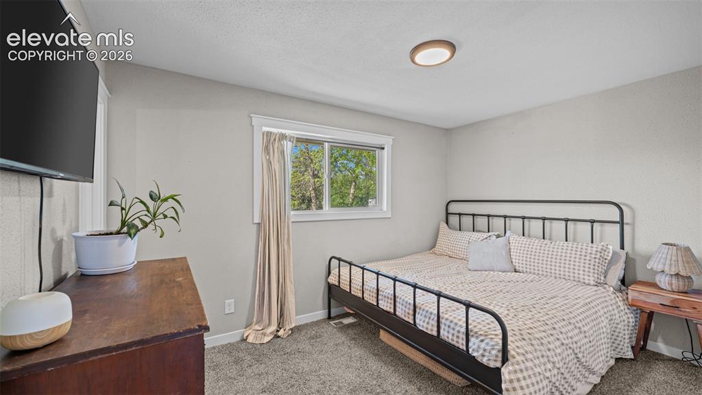 Image 18 of 43: Carpeted room featuring light gray walls, a window with white trim, and a f