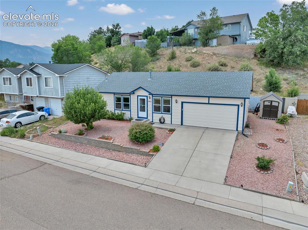 Image 3 of 28: There are fruit trees and bushes in the yard. The shed stays with the house