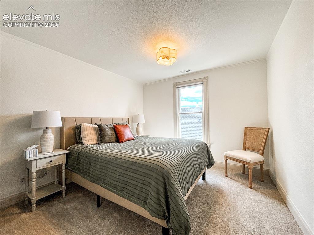 Image 23 of 33: Carpeted room featuring a single window, white walls, and crown molding