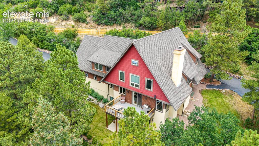 Image 4 of 50: An aerial view highlights the home