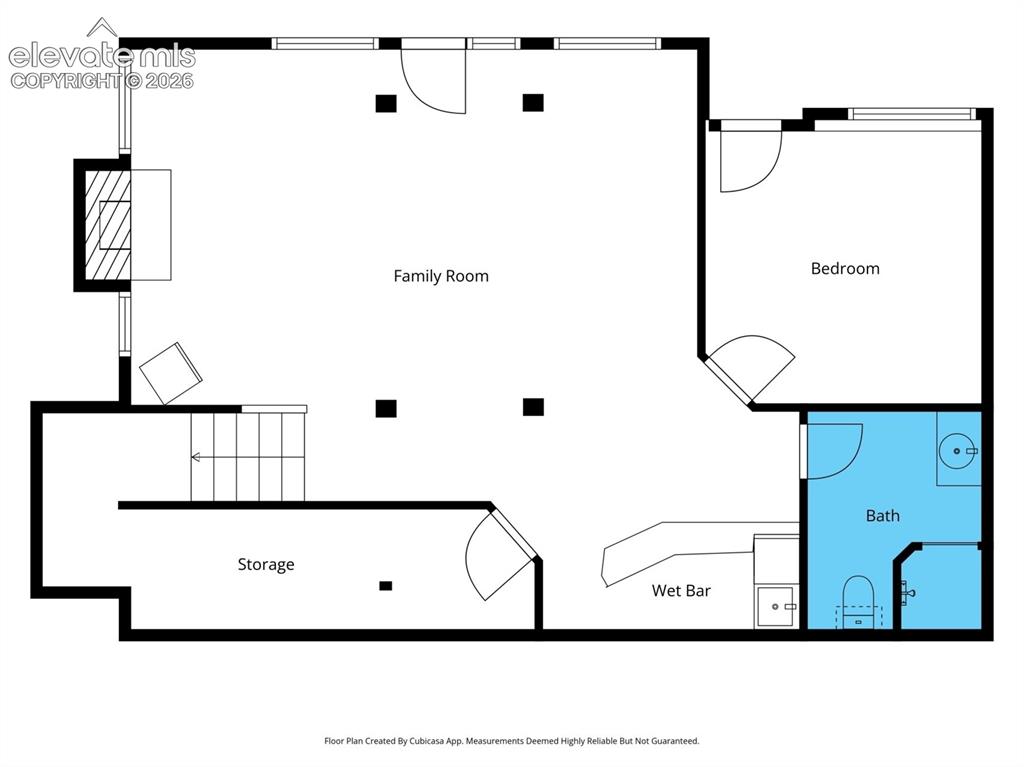 Image 49 of 50: The basement floor plan showcases the spacious walk-out family room with a 