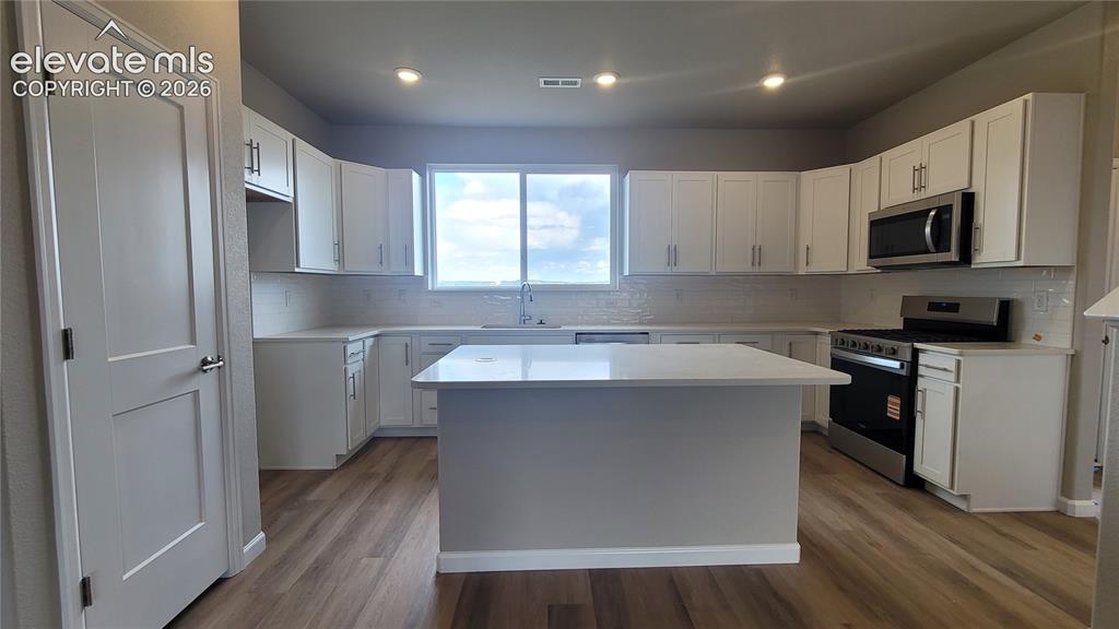 Image 13 of 32: Kitchen with quartz countertops, plenty of cabinets, pantry, island providi