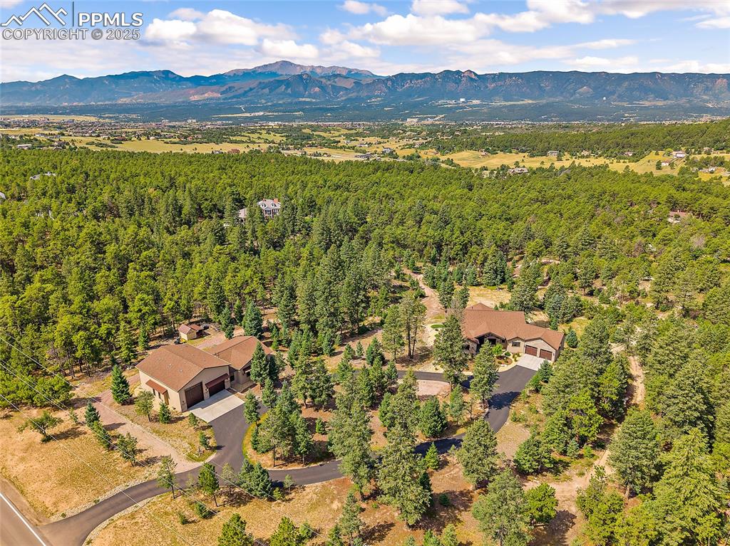Image 46 of 49: Aerial view showing the main house and guest house