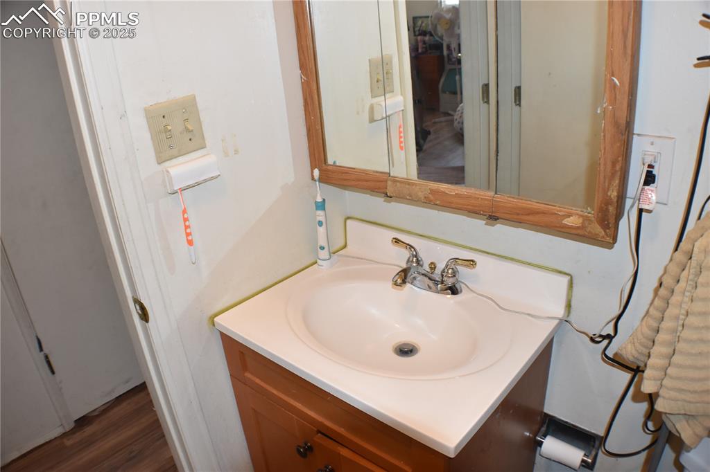 Image 14 of 31: Bathroom featuring vanity and wood finished floors