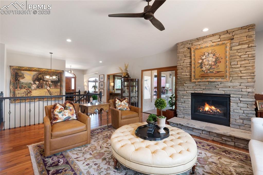 Image 10 of 50: Stacked Stone Fireplace