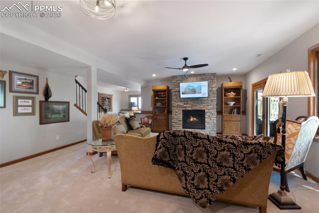 Image 30 of 50: Relaxing Fireplace With Stacked Stone