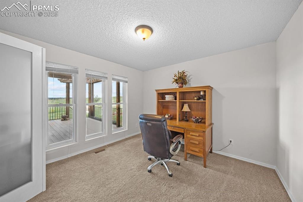 Image 20 of 39: Office featuring light carpet 