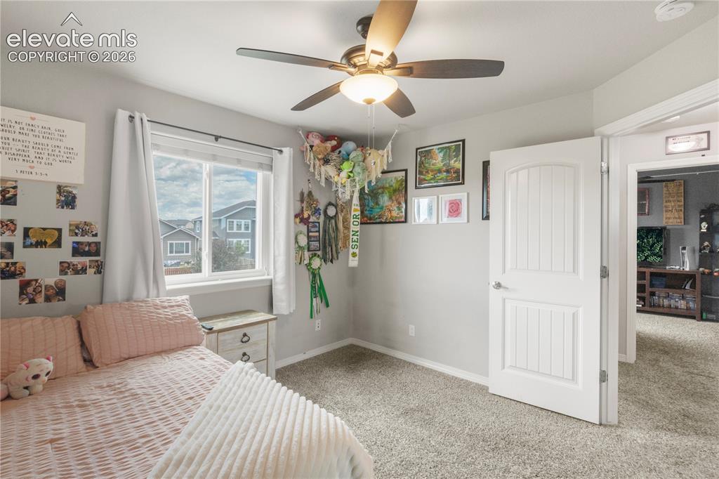 Image 29 of 38: Recessed lighting, ceiling fan with light fixture, light gray wall paint, w
