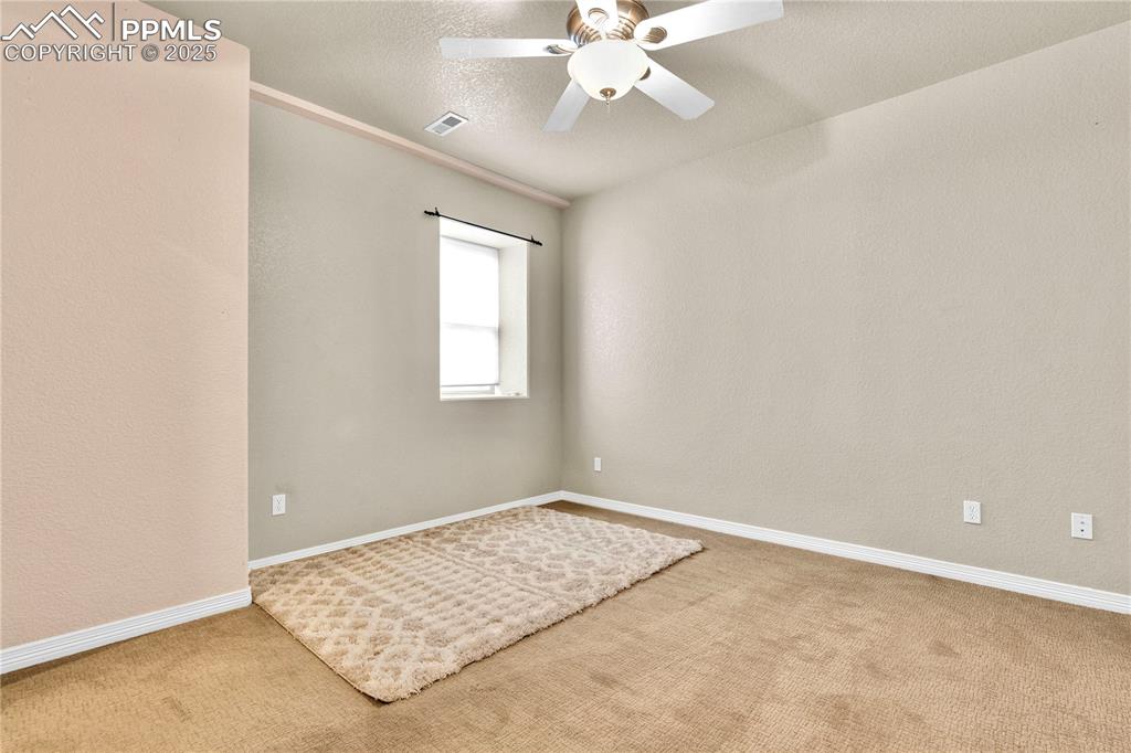 Image 17 of 29: Spare room with carpet floors, a textured wall, a textured ceiling, and cei