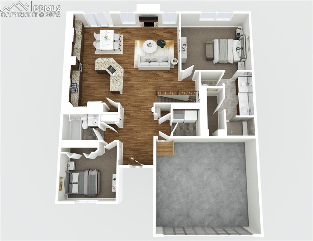 Image 34 of 37: 3-D main level floorplan
