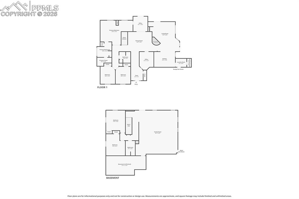 Image 47 of 49: Main Level and Basement Floorplan