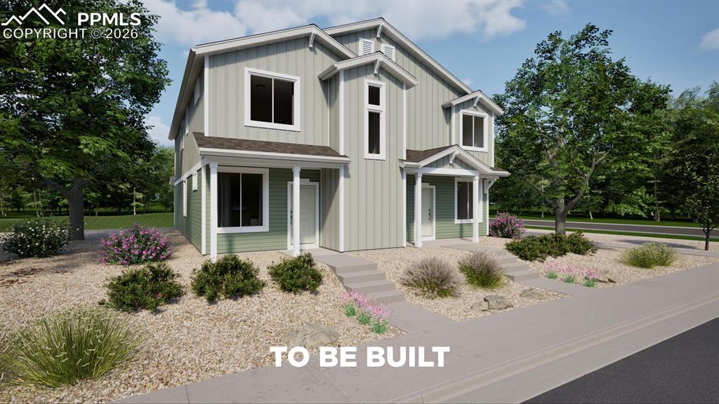 Image 1 of 22: with two stories, board and batten siding, covered front porches, concrete