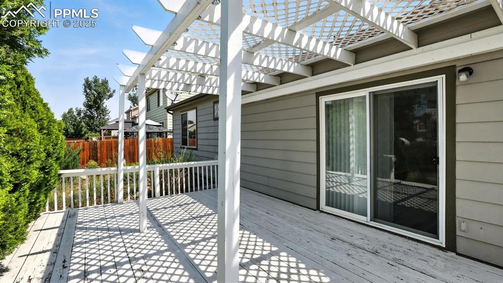 Image 20 of 26: The backyard deck is conveniently located off the Kitchen.