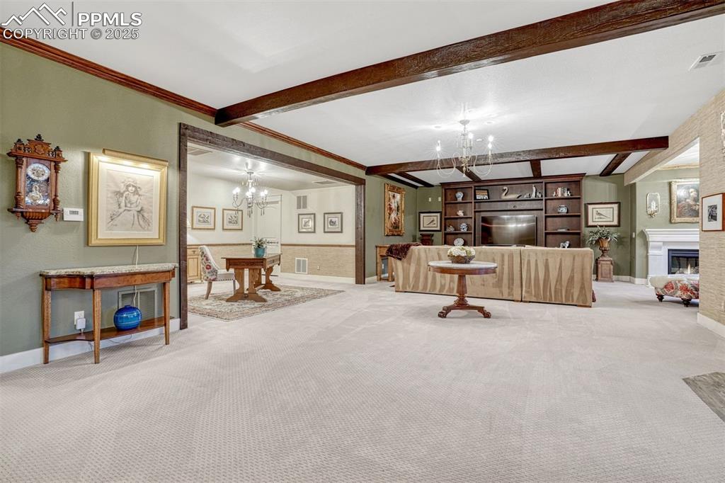 Image 28 of 45: Recreation room offers space for a variety of arrangements; game tables, ho