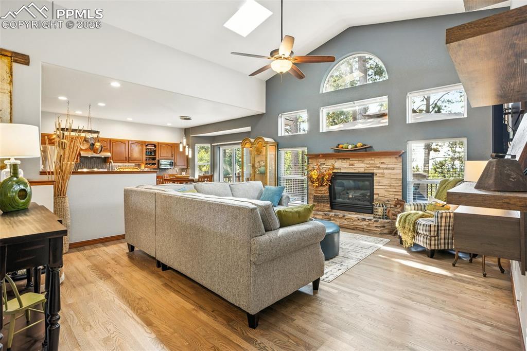 Image 7 of 50: Vaulted ceilings, skylights and windows bring tons of natural light to this