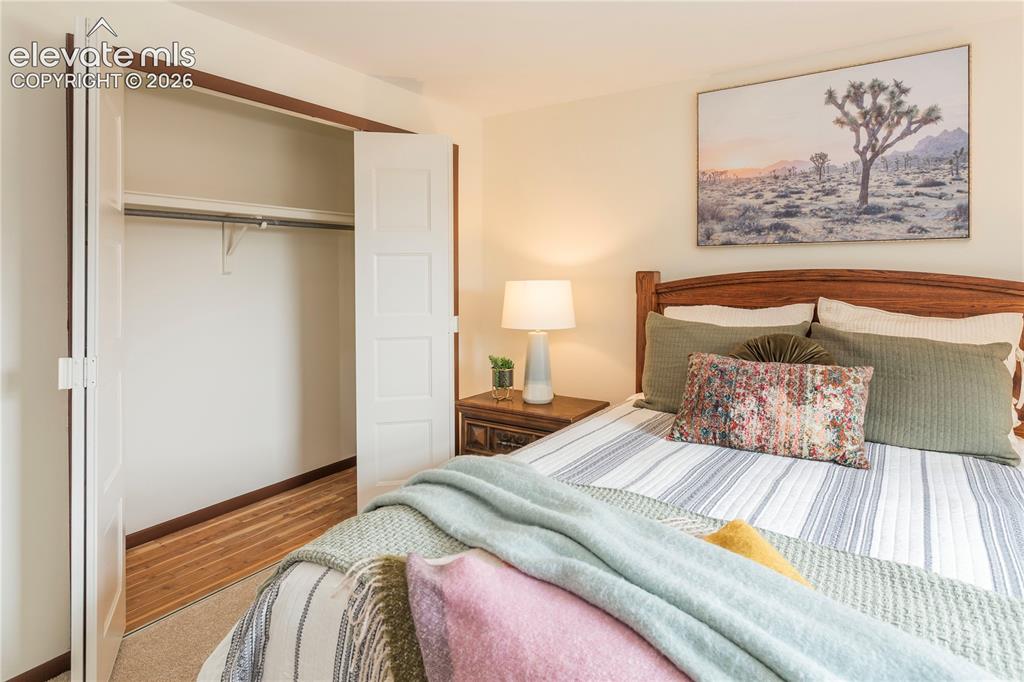 Image 33 of 50: Double closet with bi-fold doors and cedar-lined floor.