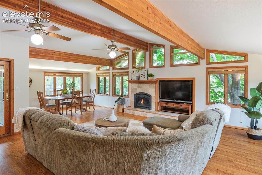 Image 7 of 50: Open-concept design surrounded on three sides by dramatic windows creates a