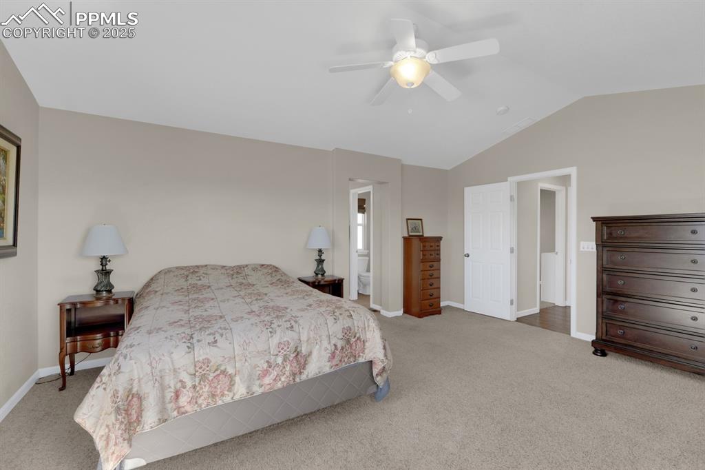 Image 18 of 43: Primary Bedroom features Vaulted Ceiling