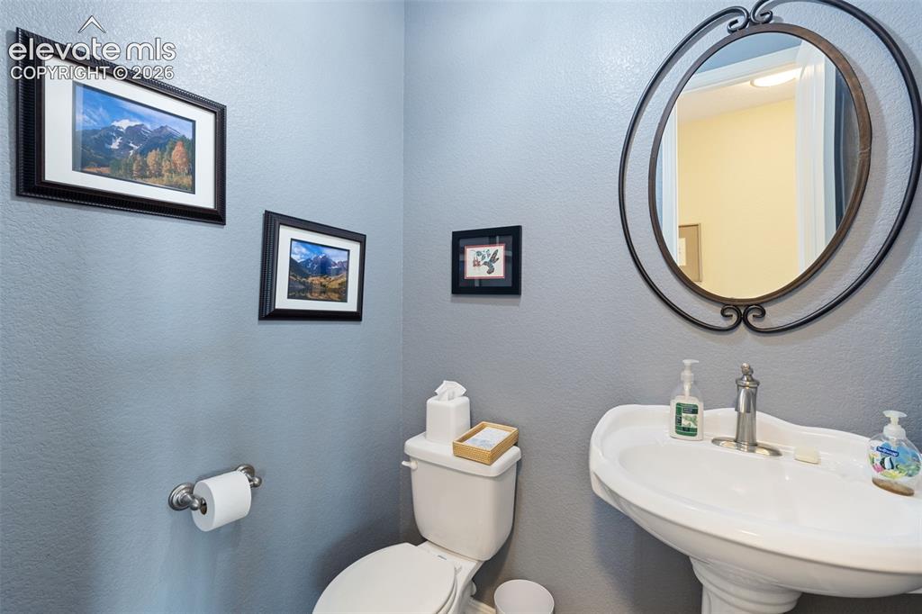 Image 15 of 28: Pedestal sink with chrome faucet and an oval mirror featuring decorative ir