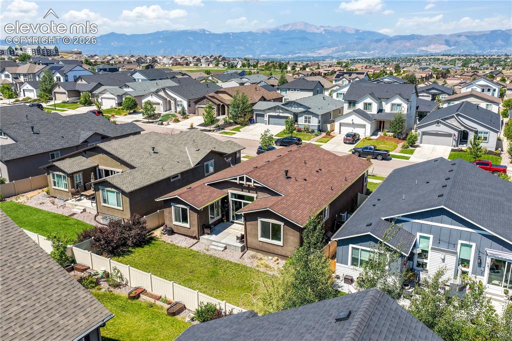 Image 3 of 50: Aerial view of backyard, views of Pikes Peak