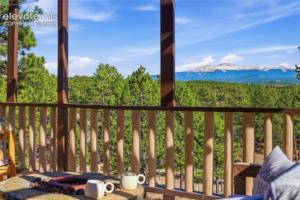 Image 22 of 49: Great view of Pikes Peak from deck.