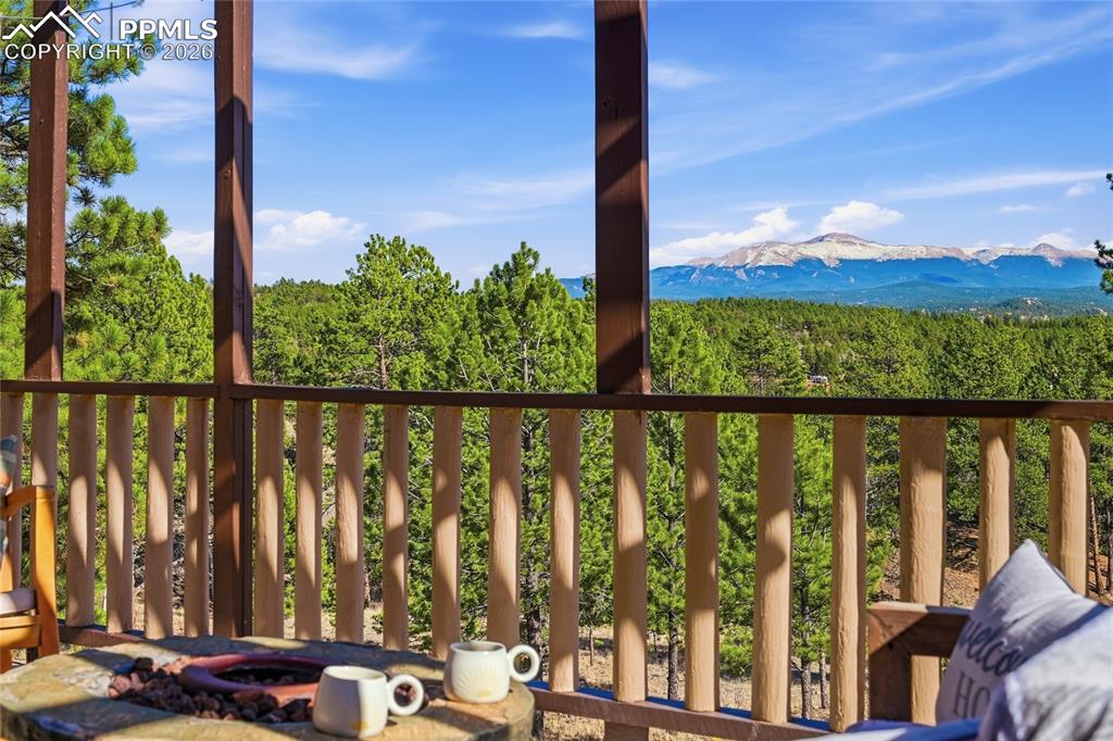 Image 24 of 50: Great view of Pikes Peak from deck.