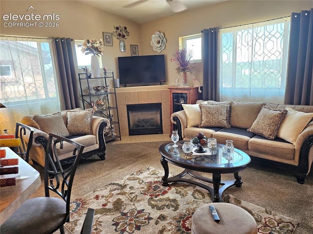 Image 4 of 24: Gas fieplac, lots of bright sunny windows . window coverings included