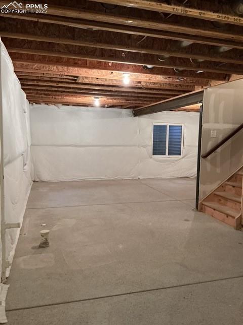 Image 29 of 29: Unfinished below grade area with stairway