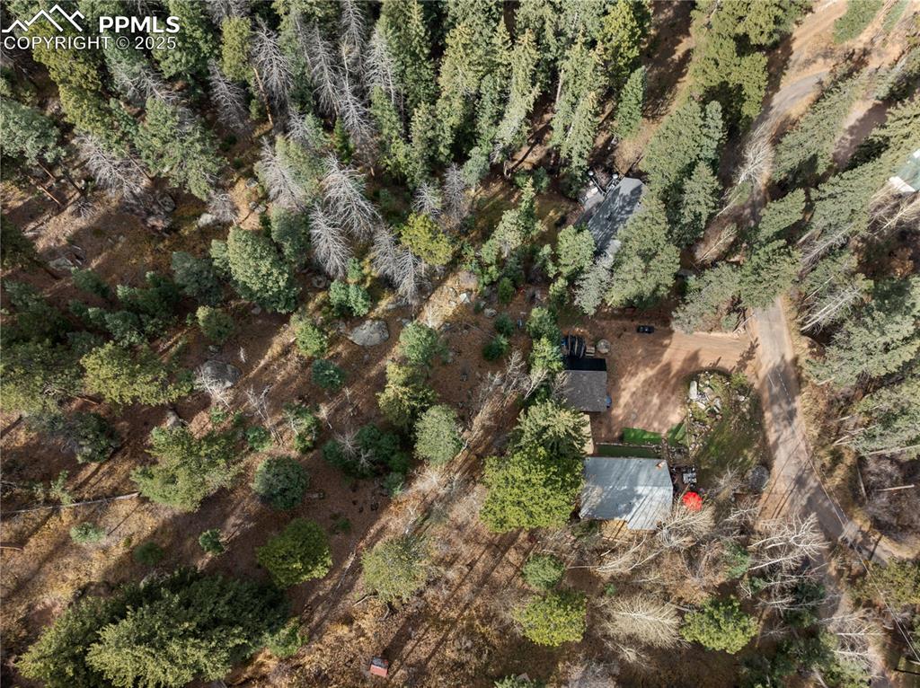 Image 40 of 47: Aerial view of property and surrounding area and mature trees