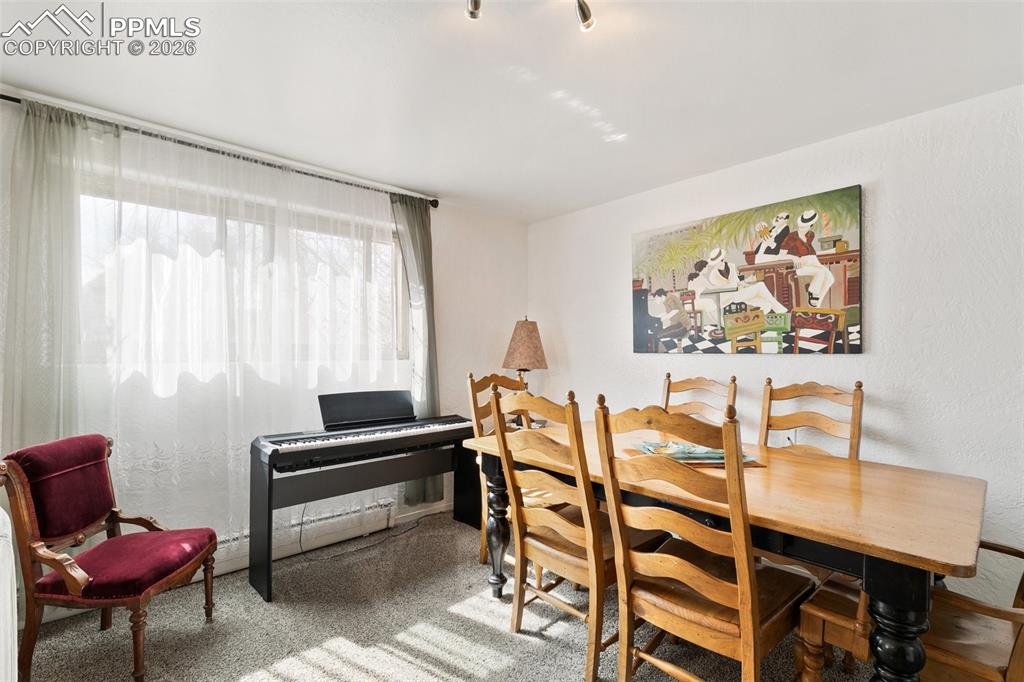 Image 23 of 49: Lower level living room with attached dining space