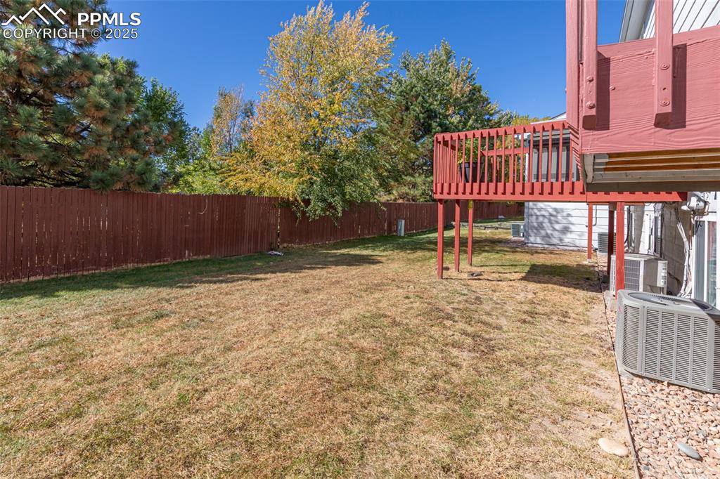 Image 30 of 31: Fenced backyard with a deck