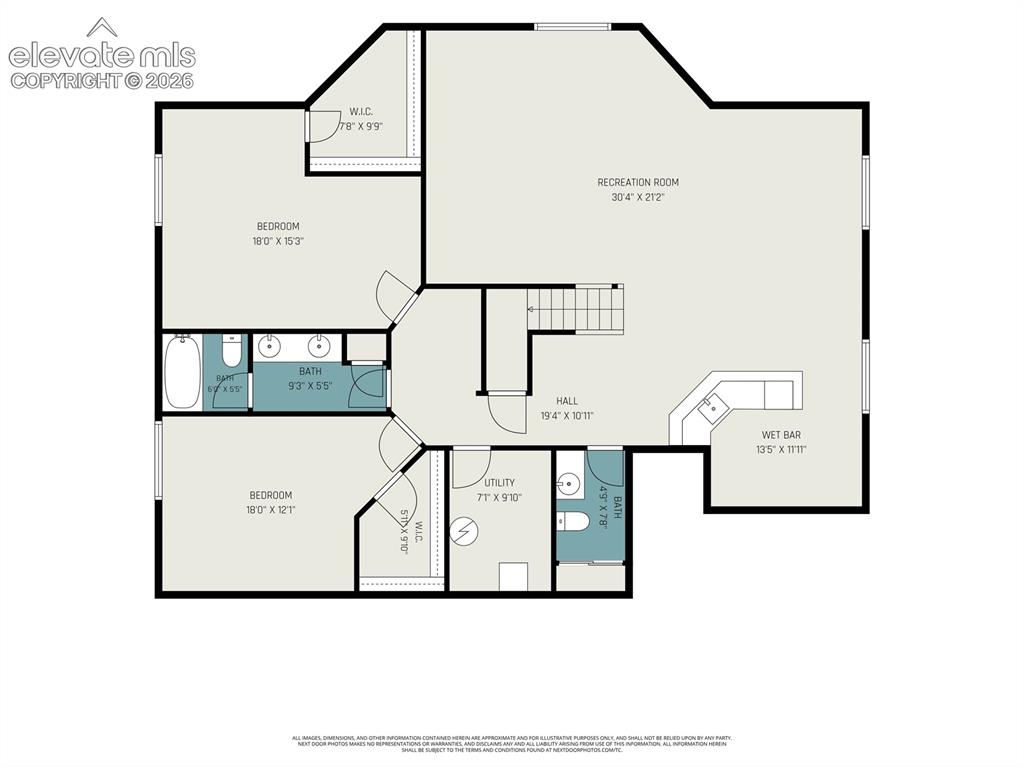 Image 40 of 41: Spacious finished basement with a huge recreation room, wet bar, two bedroo