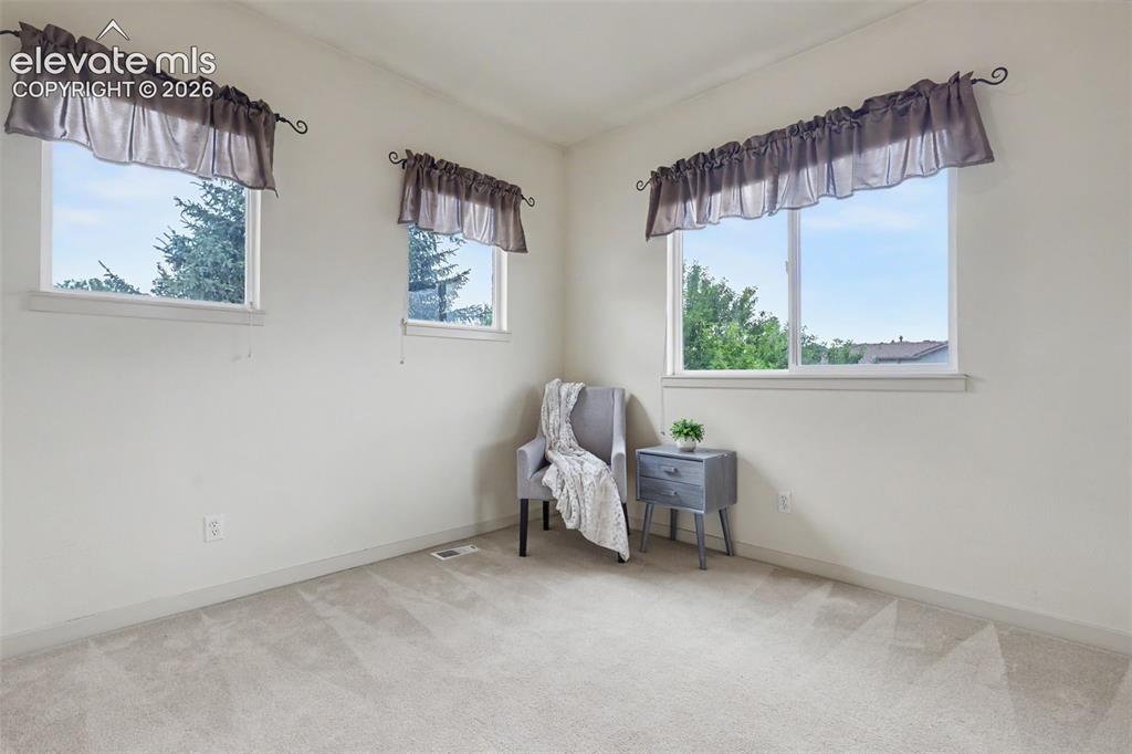 Image 18 of 47: Light-filled room featuring neutral-toned carpet, multiple windows with whi