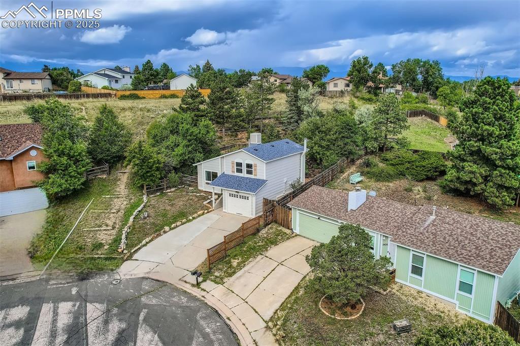 Image 45 of 45: Aerial view of residential area, culdesac.