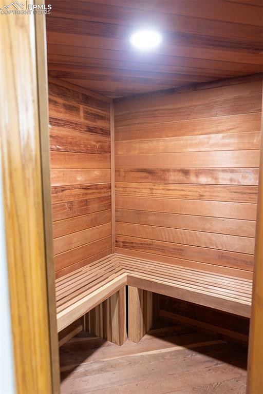 Image 28 of 47: Dry sauna is located in the basement bathroom.