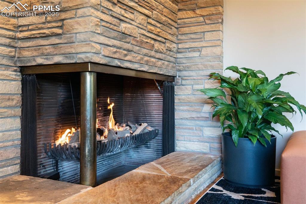Image 12 of 44: Custom floating gas fireplace