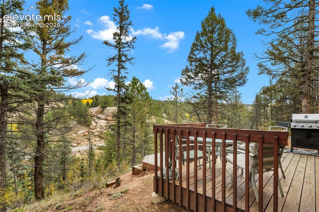 Image 12 of 50: Hardwood deck with wood railing