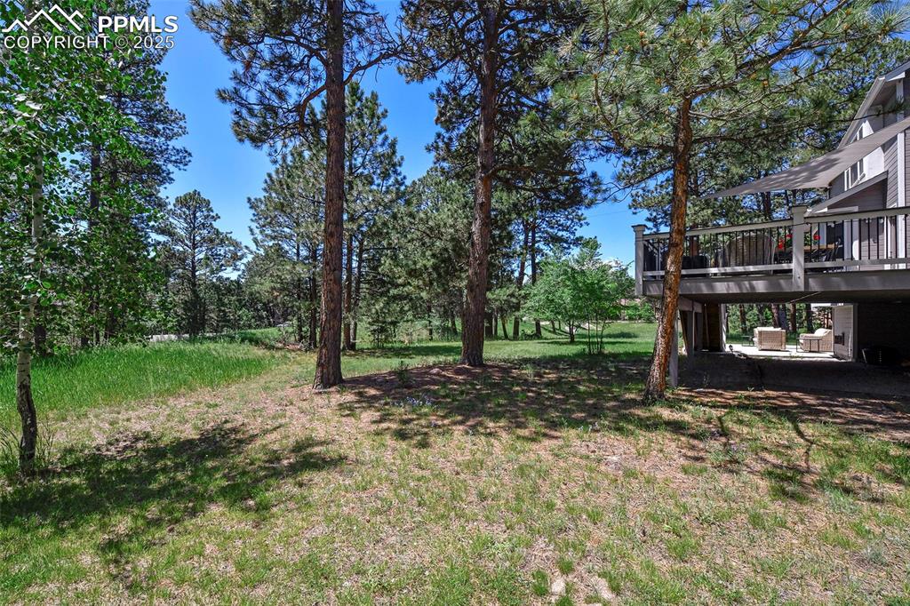 Image 38 of 47: View of grassy yard with a deck