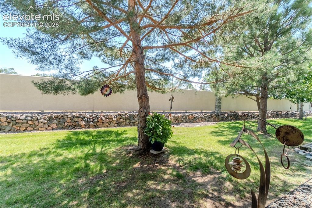 Image 45 of 47: Expansive green lawn with mature trees providing shade