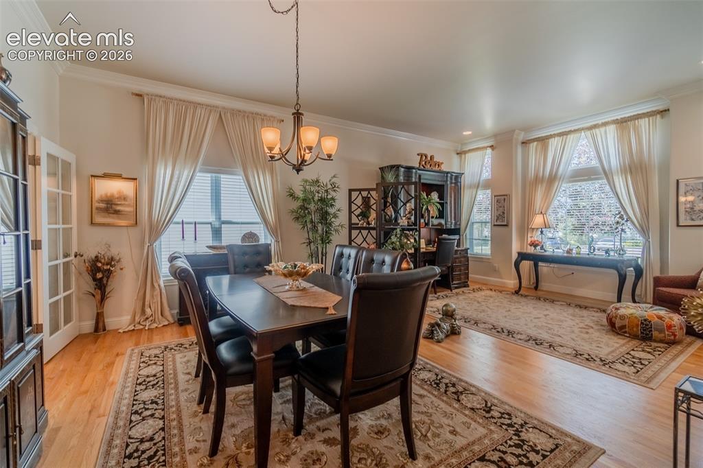 Image 8 of 47: Spacious interior featuring wood-finish flooring and crown molding
