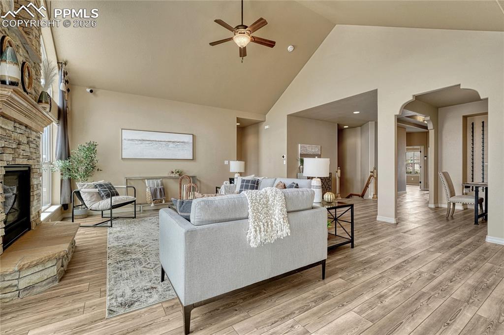 Image 17 of 50: Looking back toward the entryway, notice the seamless flow and soaring ceil