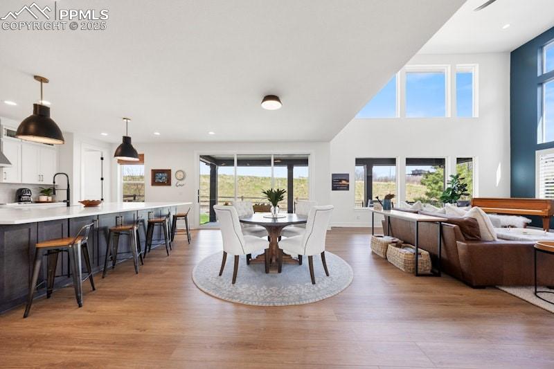Image 20 of 49: Dining area featuring light wood-style flooring and recessed lighting