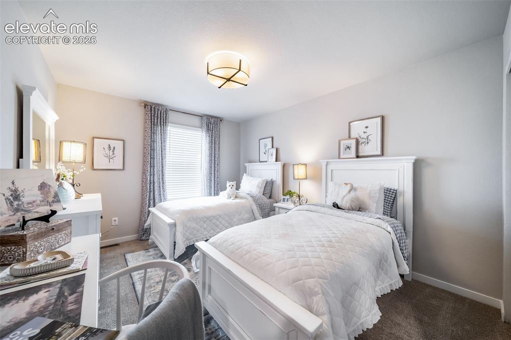 Image 11 of 45: Carpeted bedroom with neutral wall tones and a ceiling-mounted light fixtur