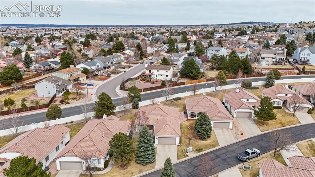 Image 36 of 49: Aerial view featuring a residential view