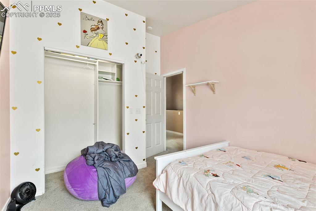 Image 23 of 29: Carpeted bedroom featuring a closet