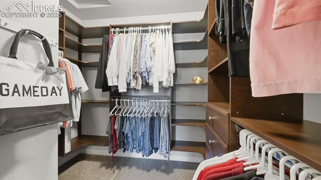 Image 24 of 42: Walk-in closet with organizer in the Primary Bedroom.