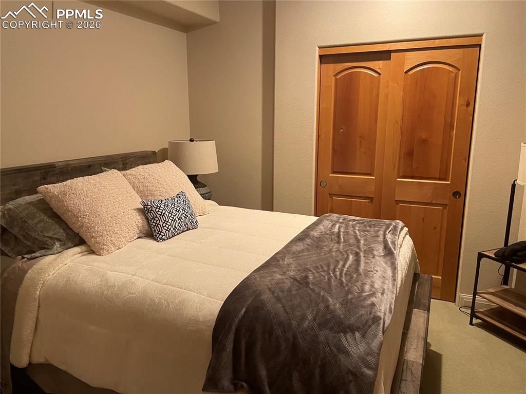 Image 21 of 28: Bedroom with carpet flooring, a closet, and a textured wall