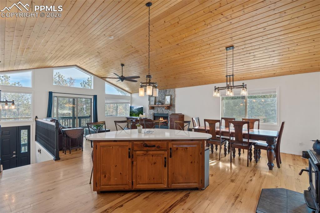 Image 13 of 47: Great room, tongue and groove wood ceiling