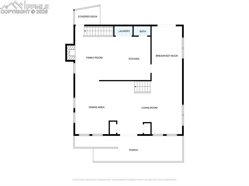 Image 28 of 32: Floor plan of the main/living room floor.